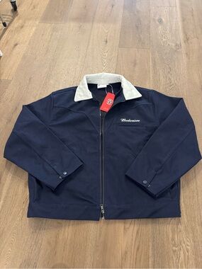 Budweiser Navy Bomber Jacket with White Collar